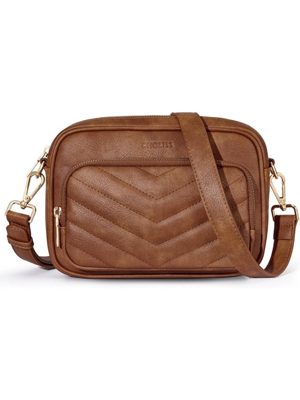 Women's Brown Quilted Vegan Leather Travel Purse Wallet Crossbody Bag
